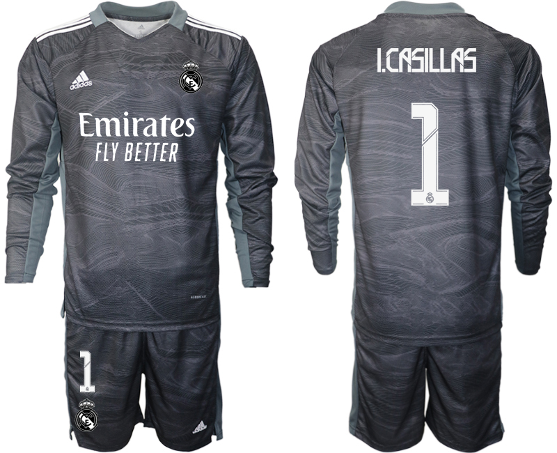 Men 2021-2022 Club Real Madrid black Long Sleeve goalkeeper #1 Soccer Jerseys